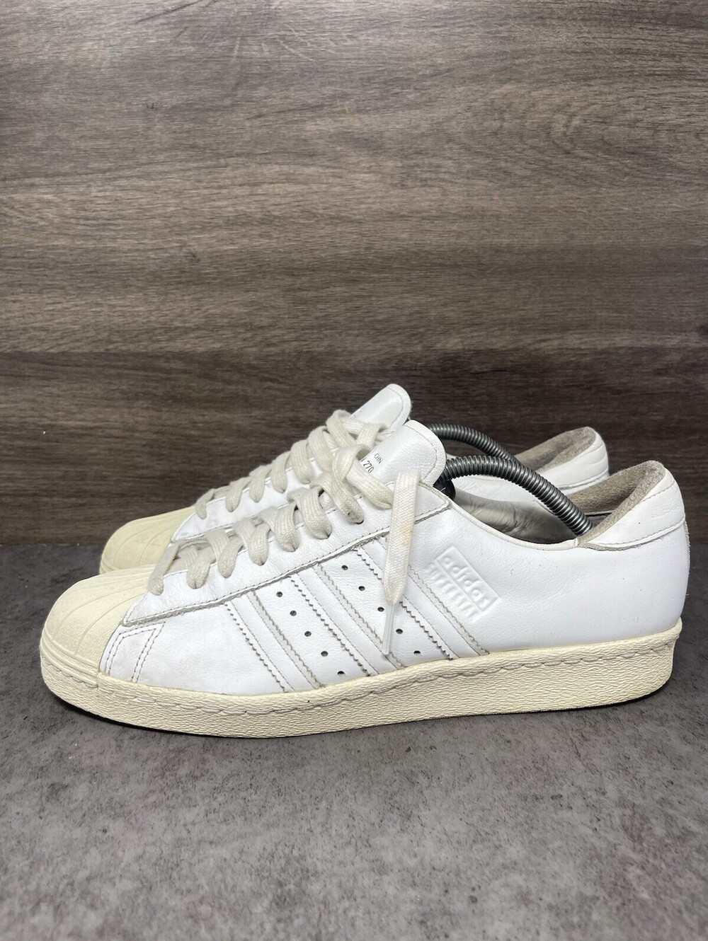 adidas Superstar 80s Clean Size 10 Mens White Leather Shell Toe Retro Sneakers